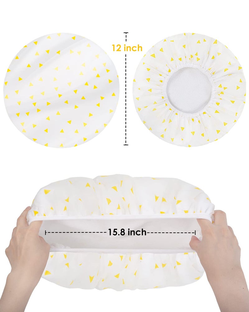 Auban Shower Cap, Shower Cap for Women Terry Cloth Lined EVA Exterior Reusable Double Layer Waterproof, Large Bath Hair Cap for All Hair Lengths (Yellow) - Image 2
